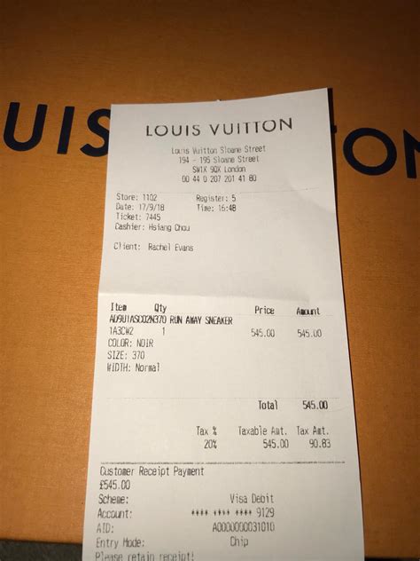 louis vuitton store receipt